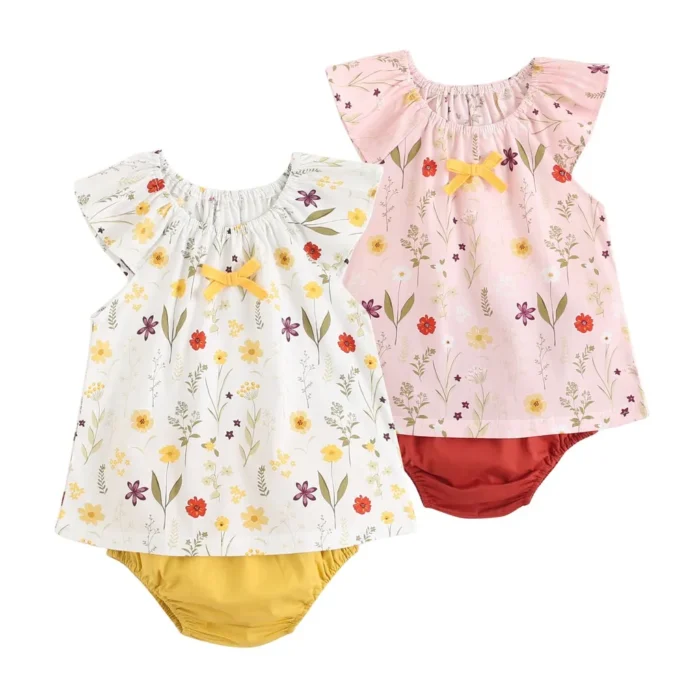 Summer Baby Clothes Sets Flower Toddler Tops + Bottoms 2pcs Casual Cotton Baby Outfits Sets
