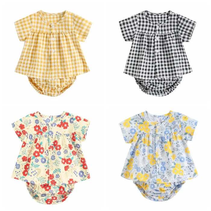 Sanlutoz Cotton Baby Girls Clothing Sets Summer Newborn Baby Clothes Cute Princess Baby Sets 2pcs Flower Plaid