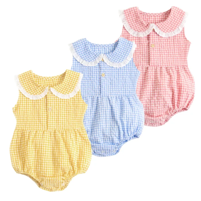 Summer Cotton Baby Bodysuit Newborn Cute Plaid Clothing for Baby Girls Sleeveless Princess Toddler Infant Bodysuits