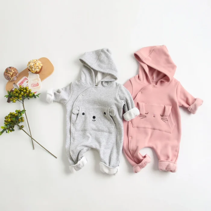 Winter Warm Long Sleeve Baby Rompers Unisex Cotton Toddler Clothing Infant Jumpsuits Hooded
