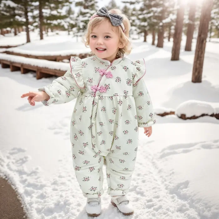 Sanlutoz Winter Warm Baby Girls Rompers Floral Princess Long Sleeve Infants Jumpsuits Clothing