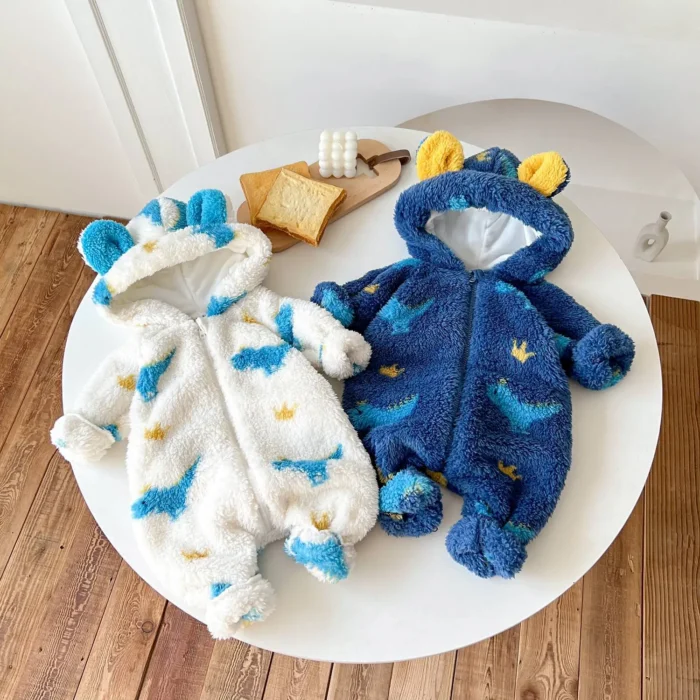Sanlutoz Toddler Clothing Jumpsuits Long Sleeve Winter Baby Boys Rompers Warm Hooded Cute Animal Fleece Thickened