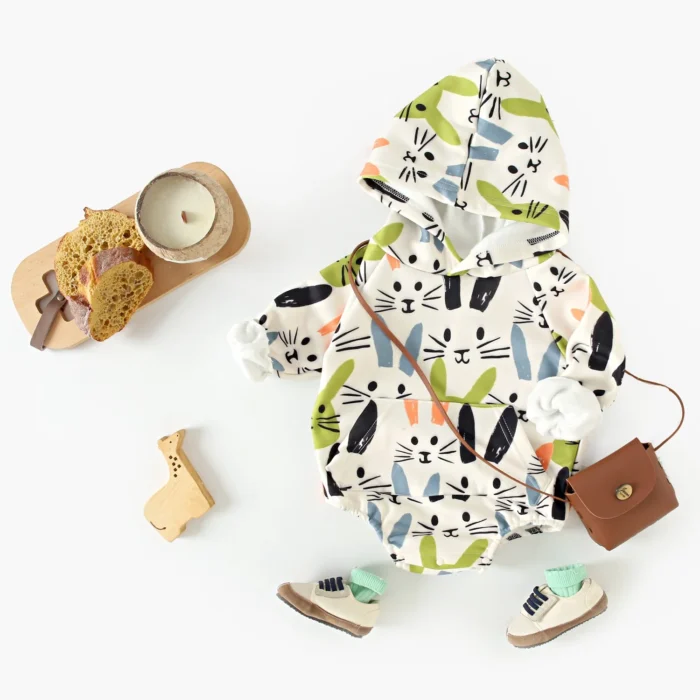 Cute Bunny Long Sleeve Infants Bodysuits Winter Warm Cute Baby Clothing Onesies Hooded