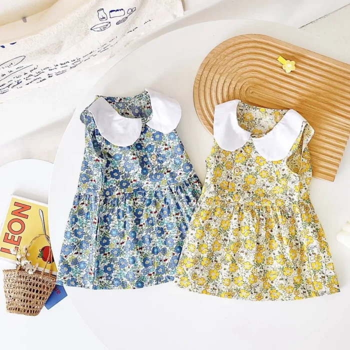 Trendy Baby Girls Dresses Sleeveless Floral Cotton Children Dress Clothing Summer Korean Stylish