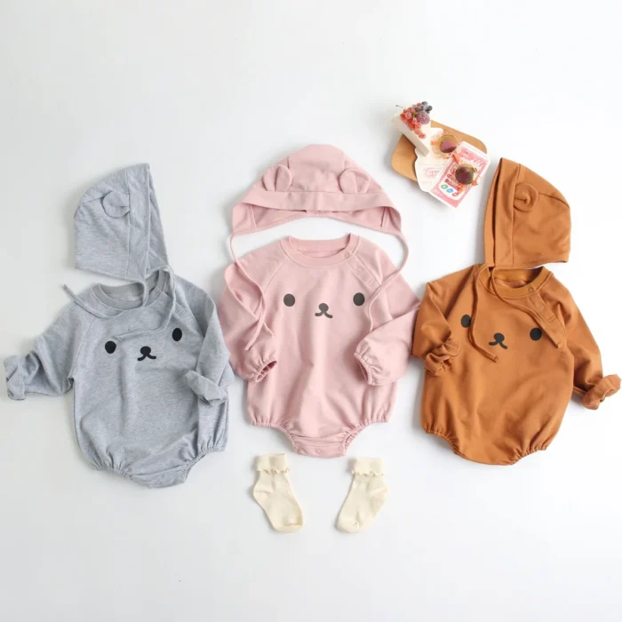 Long Sleeve Infants Boys Girls Clothing Autumn Cute Animal Toddler Bodysuits with Little Hat