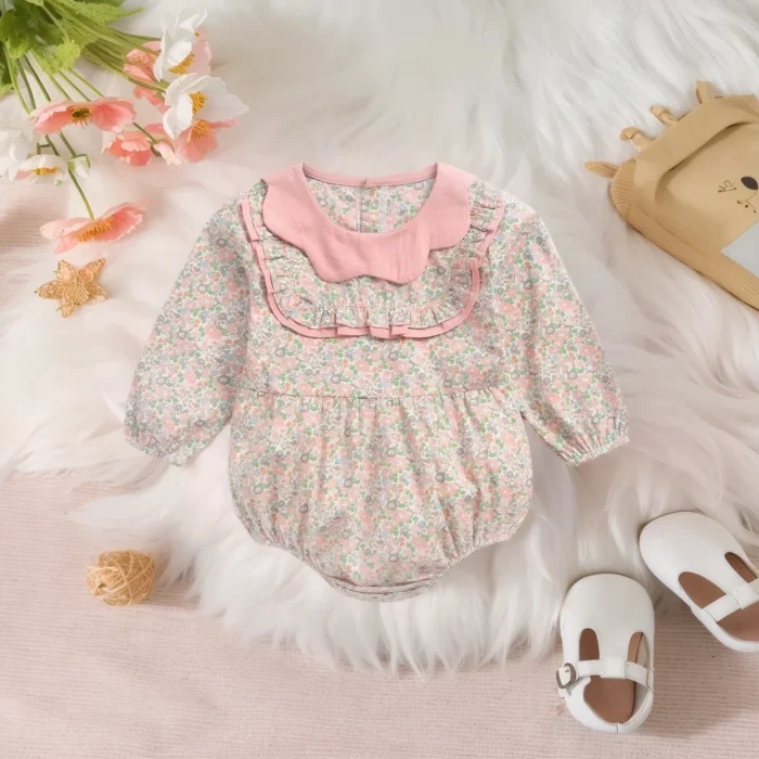 Baby Girls Bodysuits Autumn Long Sleeve Princess Cotton Infant Onesies Clothing Flower