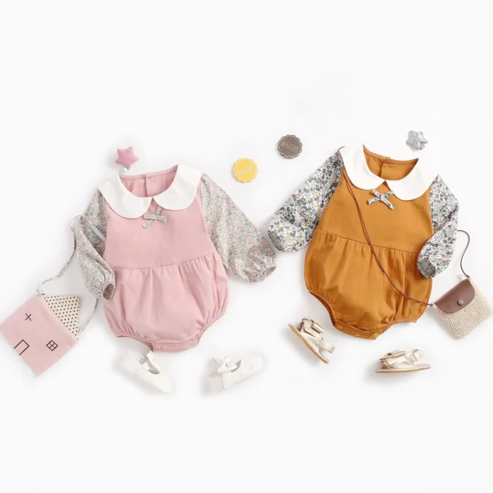 Autumn Princess Baby Girls Bodysuits Cotton Floral Infants Onesies Clothing Long Sleeve