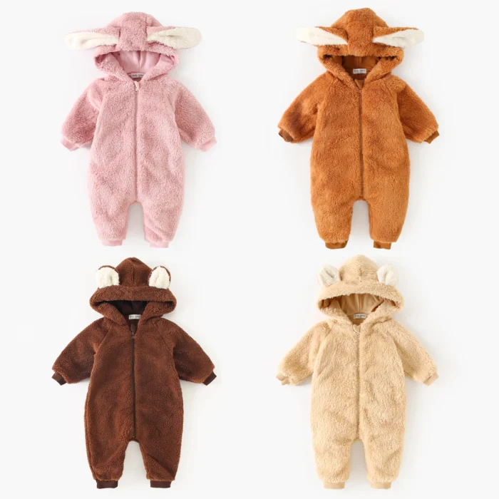 Sanlutoz Winter Fleece Thickened Zipper Toddler Long Sleeve Jumpsuits Clothing Warm Baby Rompers Cute Animal Hooded