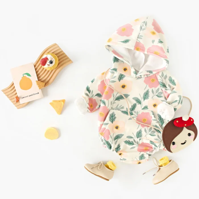 Flower Long Sleeve Infants Bodysuits Winter Warm Cute Baby Clothing Onesies Hooded