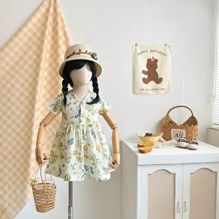 Summer Short Sleeve Children Girls Dress Casual Floral Cute Baby Dress