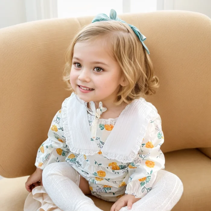 Autumn Long Sleeve Princess Floral Baby Girls Bodysuits Clothing with Hat