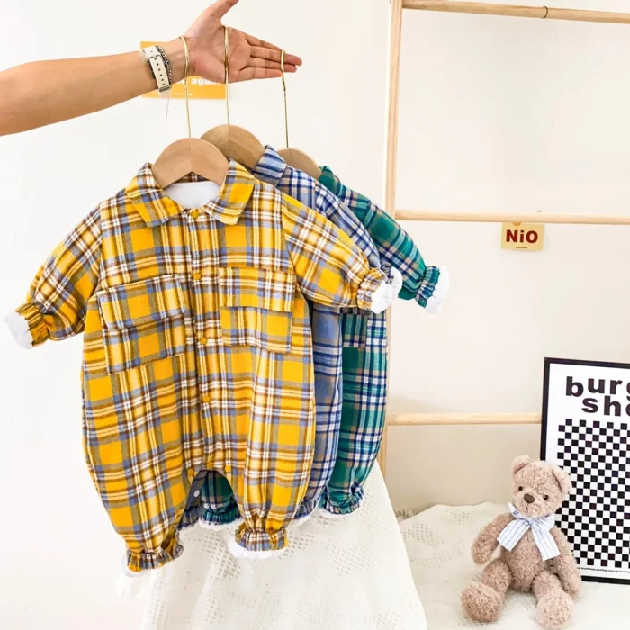Warm Casual Long Sleeve Baby Boys Rompers Casual Plaid Winter Toddler Jumpsuits Clothing
