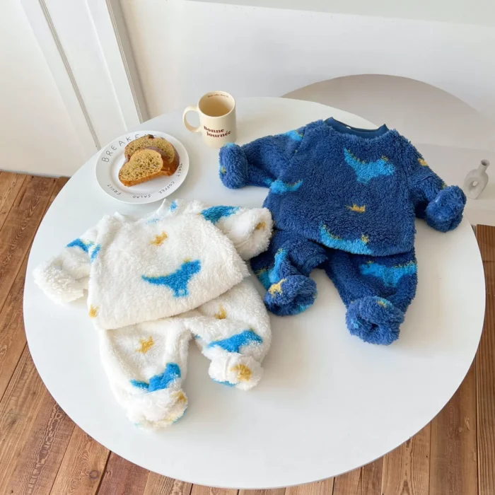 Sanlutoz Winter Baby Tops + Long Pants 2Pcs Long Sleeve Cute Fleece Thickened Little Kids Outfits Sets Clothing Warm