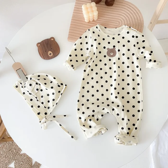 Sanlutoz Polka Dots Bear Todder Jumpsuits Autumn Baby Girls Boys Rompers with Cute Hat