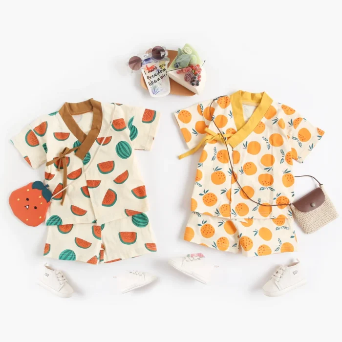 Cute Printing Cotton Baby Boys Girls Clothes Sets Summer Infants Short Sleeve Tops + Shorts 2pcs