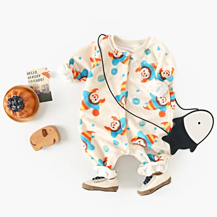 Winter Flannel Warm Baby Jumpsuits Long Sleeve Toddler Rompers Clothing Cute Monkey Printing