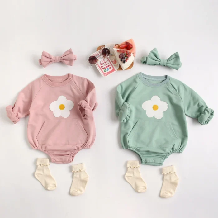 Flower Infants Girls Clothing Onesies Long Sleeve Cute Baby Bodysuits with Headband Casual
