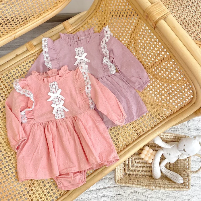 Long Sleeve Baby Girls Bodysuits Lace Cotton Princess Toddler Girls Clothing Autumn Fashion