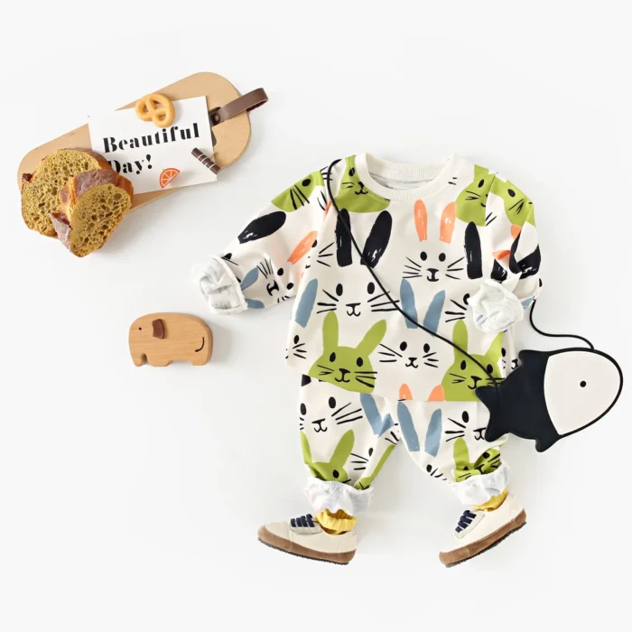 Unisex Baby Little Kids Clothing Sets Long Sleeve Tops + Long Pants Cute Bunny 2Pcs