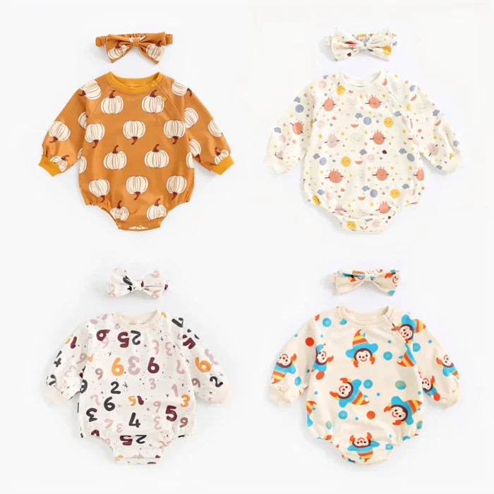 Sanlutoz Long Sleeve Baby Bodysuits Autumn Halloween Infants Onesies Clothing with Headband Cute